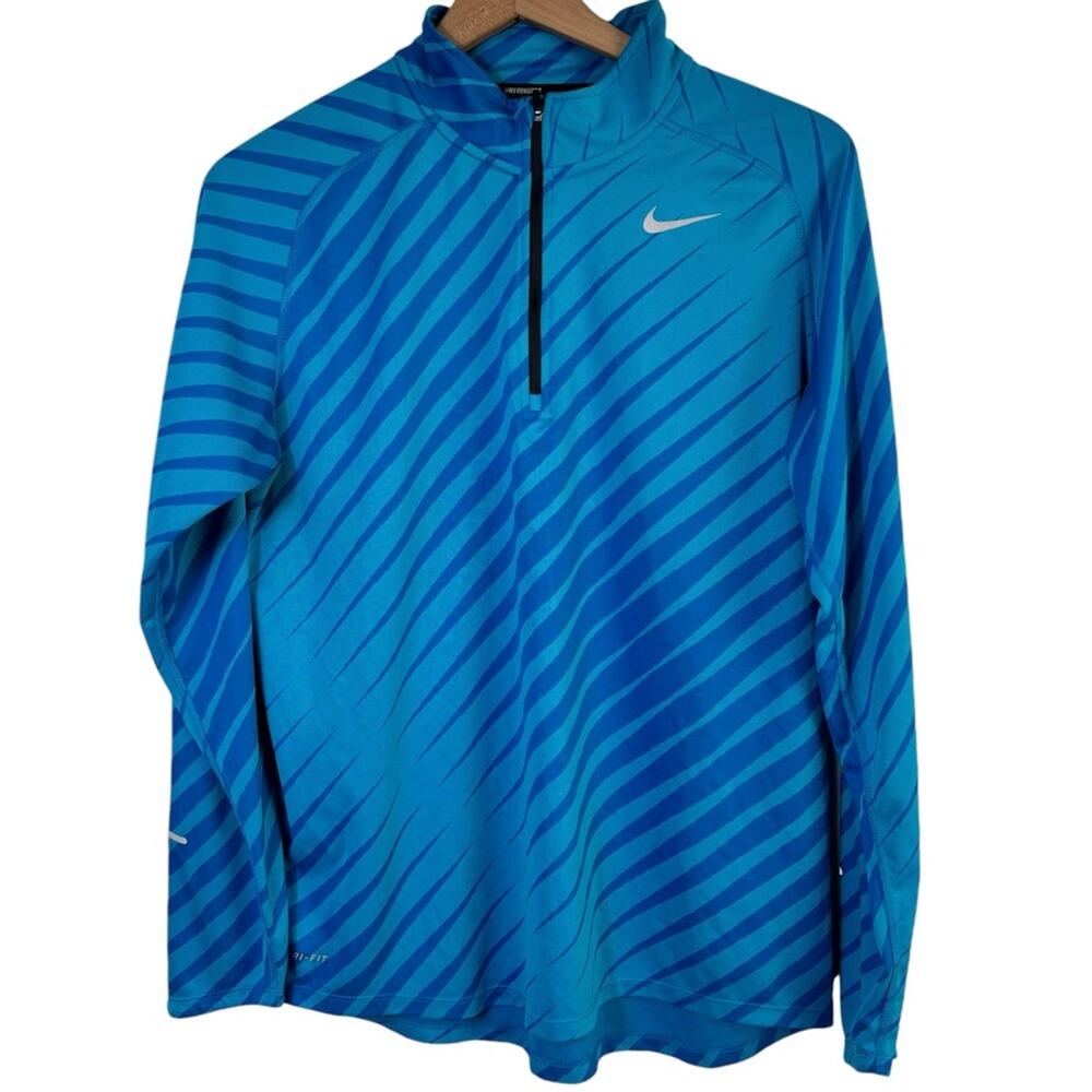 NIKE WOMEN THERMAL ATHLETIC BLUE STRIPED RUNNING HALF ZIP SHIRT SIZE LARGE